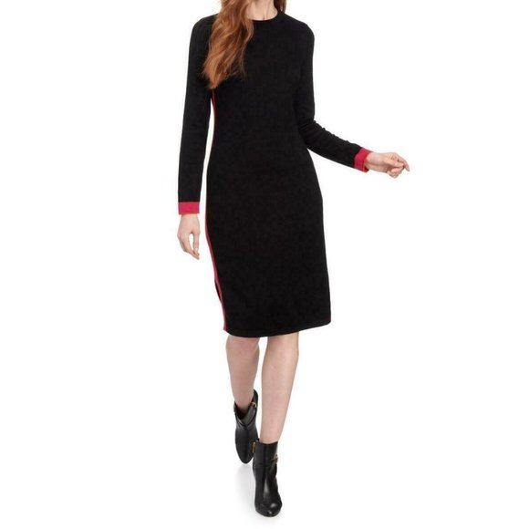 Eliza J Long Sleeve Knit Sweater Dress in Black w/ a Pop of Pink Womens Size M - Picture 1 of 11
